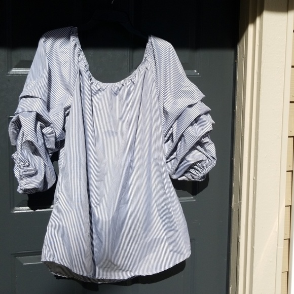 Tops - Pinstripe Ruffle Top 2X